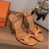 Expensive Hermes Holy High Heeled Sandals Light Brown Calf Leather 105MM 6060101