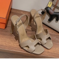 Leisure Hermes Holy High Heeled Sandals Gray Calf Leather 105MM 6060101