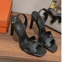 Comfortable Hermes Holy High Heeled Sandals Black Calf Leather 105MM 6060101