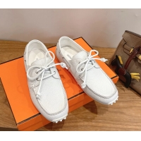 Buy Cheapest Hermes Member Loafers White Grained Calfskin Leather 6060201