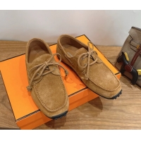 Fashion Hermes Member Loafers Light Brown Suede Calfskin Leather 6060201