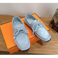 Best Hermes Member Loafers Light Blue Suede Calfskin Leather 6060201