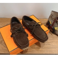 Buy Fashionable Hermes Member Loafers Brown Suede Calfskin Leather 6060201