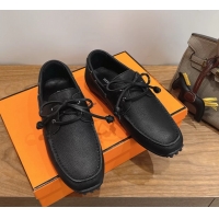 Fashion Hermes Member Loafers Black Grained Calfskin Leather 6060201