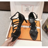 Fashion Hermes Magic High Heeled Sandals Black Calfskin Leather 70MM 6060301
