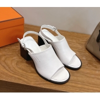 Inexpensive Hermes Mailys High Heeled Slingback Mule Sandals White Calfskin Leather 6060302