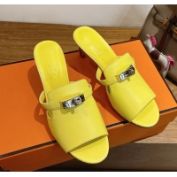 Buy Fashionable Hermes Cute Kelly Buckle High Heeled Sandals Yellow Calfskin Leather 6060303