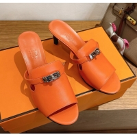 Comfortable Hermes Cute Kelly Buckle High Heeled Sandals Orange Calfskin Leather 6060303