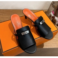 Lower Price Hermes Cute Kelly Buckle High Heeled Sandals Black Calfskin Leather 6060303