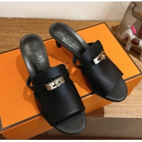 Lowest Price Hermes Cute Kelly Buckle High Heeled Sandals Black Calfskin Leather 6060303