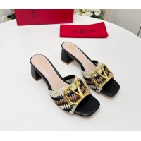Fashion Valentino Vlogo Signature Heeled Slip On Slides Sandals with Crochet Embroidery Pink 6060502