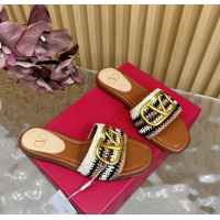 Trendy Design Valentino Vlogo Signature Flat Slides Sandals with Cotton Crochet Embroidered 6060504