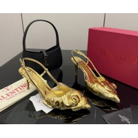 Traditional Discount Valentino Atelier Gold Metallic Leather Rose Edition Slingback Pumps 6060505