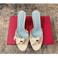 Most Popular Valentino Royal Heart Vlogo Leather Heeled Mules Sandals White 80MM 6060511