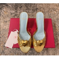 Discount Valentino Royal Heart Vlogo Leather Heeled Mules Sandals Gold 8CM 6060511