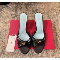 Buy Duplicate Valentino Royal Heart Vlogo Leather Heeled Mules Sandals Black 8CM 6060511