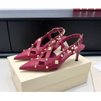 Shop Cheap Valentino Rockstud Studdy Red Leather Slingback Pumps 70MM 6060803