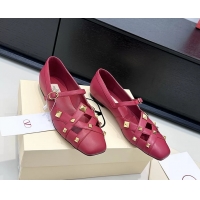 Buy Luxury Valentino Rockstud Studdy Red Leather Mary Janes Ballet Flats 6060804
