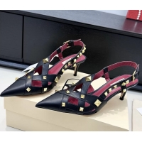 Sophisticated Valentino Rockstud Studdy Black Leather Slingback Pumps 70MM 6060805