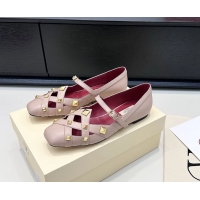 Charming Valentino Rockstud Studdy Pink Leather Mary Janes Ballet Flats 6060806