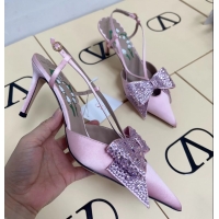 Unique Discount Valentino Bowow Embellished Satin Slingback Pumps Pink 80MM 6060807