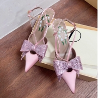 Top Design Valentino Bowow Embellished Satin Slingback Pumps Light Pink 80MM 6060807