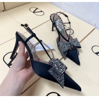 Sumptuous Valentino Bowow Embellished Satin Slingback Pumps Navy 80MM 6060807