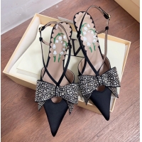 Popular Style Valentino Bowow Embellished Satin Slingback Pumps Black 80MM 6060807