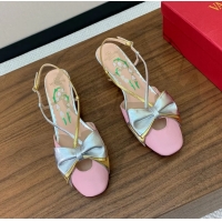 Low Price Valentino Garavani Bowow Laminated Nappa Slingback Pumps Pink Silver 40MM 6060810