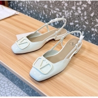 Top Design Valentino Vlogo Signature Leather Slingback Flats White Patent Leather 6060811