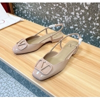 Classic Hot Valentino Vlogo Signature Leather Slingback Flats Light Pink Patent Leather 6060811