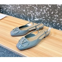 Classic Hot Valentino Vlogo Signature Leather Slingback Flats Light Blue Patent Leather 6060811