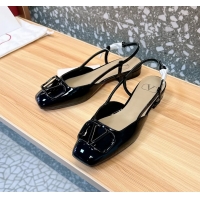 Popular Style Valentino Vlogo Signature Leather Slingback Flats Black Patent Leather 6060811