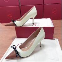 Grade Quality Valentino Vlogo Bepointy Slingback Pump White Brown Patent Leather And Kidskin 85MM 6060901