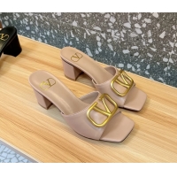Super Valentino Vlogo Leather Heeled Slides Sandals Pink 6060905