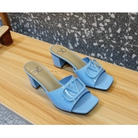 Shop Duplicate Valentino Vlogo Patent Leather Heeled Slides Sandals Blue 6060905