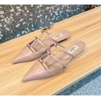 Top Design Valentino Garavani Rockstud Wispy Leather Flat Mules Nude 6060907