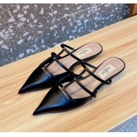 Hot Style Valentino Garavani Rockstud Wispy Leather Flat Mules Black 6060909