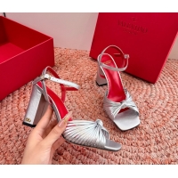 Sumptuous Valentino Annet High Heeled Sandals Silver Kidskin Leather 6060910