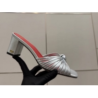 Good Product Valentino Garavani Silver Leather Annet Heeled Slides Mules Sandals 6061001