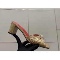 Grade Quality Valentino Garavani Gold Leather Annet Heeled Slides Mules Sandals 6061001