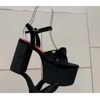 Classic Valentino Garavani Crasher Velvet Platform High Heeled Sandals Black 6061002