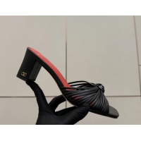 Discount Fashion Valentino Garavani Black Leather Annet Heeled Slides Mules Sandals 6061003