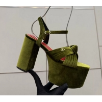 Purchase Valentino Garavani Crasher Velvet Platform High Heeled Sandals Green 6061004
