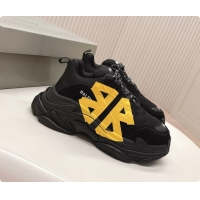 Good Product Balenciaga Triple S Tape Type Suede and Canvas Sneakers Black 6061022