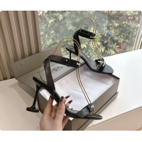 Top Design BALENCIAGA Afterhour Calfskin Allover Logo Ankle Strap Round Heel Sandals Black 90MM 6061023
