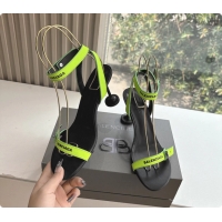 Top Grade BALENCIAGA Afterhour Calfskin Allover Logo Ankle Strap Round Heel Sandals Green 90MM 6061023