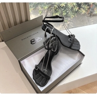 Good Quality BALENCIAGA Black Calfskin Ankle Strap Heel Sandals 70MM 6061101