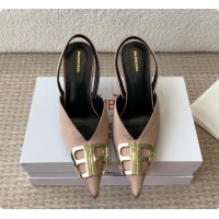 Shop Duplicate Balenciaga Brown Satin BB Knife High Heeled Slingback Pumps 6061103