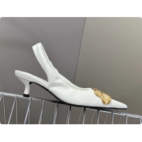 Hot Style Balenciaga Knife BB Logo Appliqued Leather Slingback Pumps White 55MM 6061105
